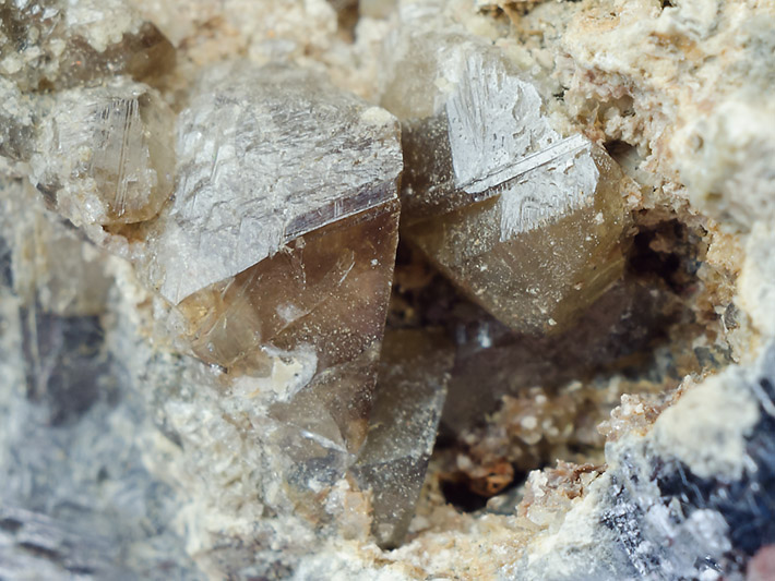 Twinned gray crystals of cerussite from Stribro, Czech Republic