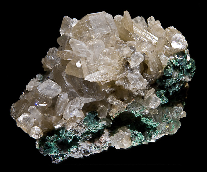 Cerussite crystals with malachite from Tsumeb, Namibia