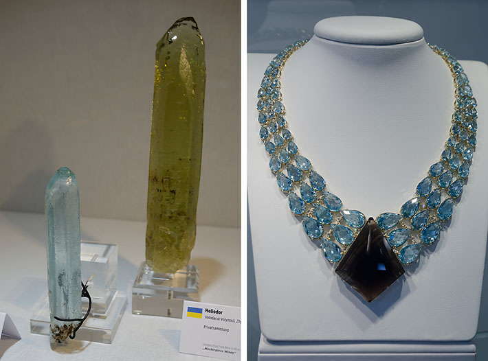 Rough and faceted aquamarine and heliodor from Volodarsk, Ukraine