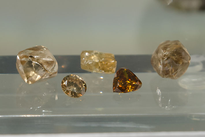 Rough and faceted diamonds from China