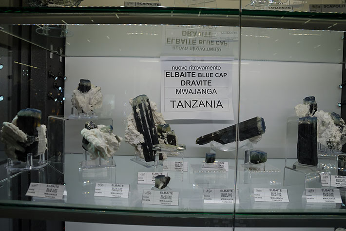 Dark tourmalines with blue caps from Mwajanga, Tanzania